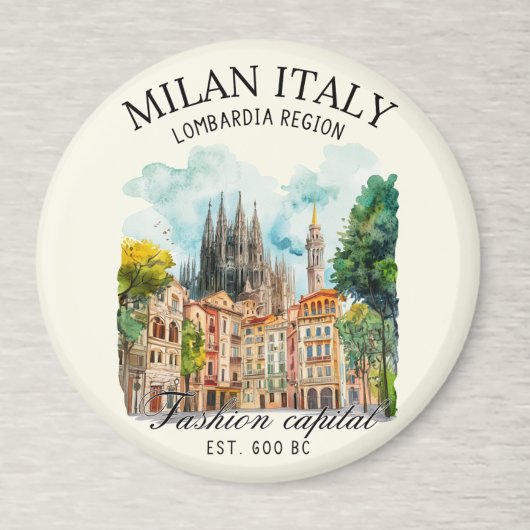 Milan Italy Gift Idea – Watercolor City Landscape Magnet
