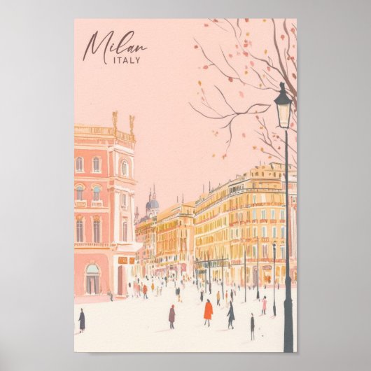 Milan Italy Gouache Paint Illustration Travel Poster (Vorne)