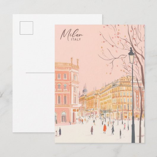 Milan Italy Gouache Paint Illustration Travel Postkarte (Vorne/Hinten)