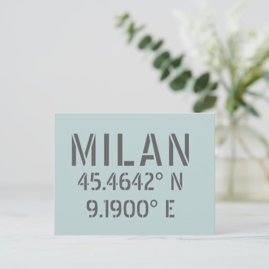 Milan Latitude Longitude Postkarte (Stehend Vorderseite)