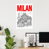Milan Skyline Wall Art - Graphic Poster Style with (Heimbüro)