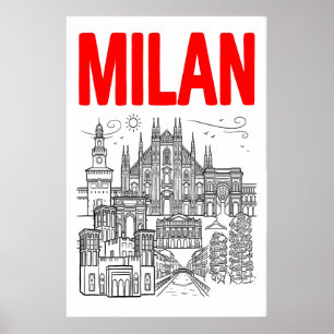 Milan Skyline Wandkunst - Grafischer Poster-Stil m Poster
