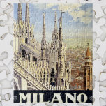 Milano Italien Gotische Kathedrale Duomo Vintage Puzzle<br><div class="desc">Vintage Illustration der europäischen Reiseplakatkunst mit Blick auf Mailand,  Italien mit der gotischen Kathedrale "Duomo di Milano" an einem schönen sonnigen Tag. Klassische italienische religiöse Architektur.</div>