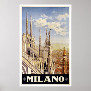 Milano Italy Church Vintage Travel Poster