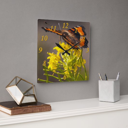 Milberts Tortoiseshell Butterfly Nah-Up-Foto Quadratische Wanduhr (Büro)