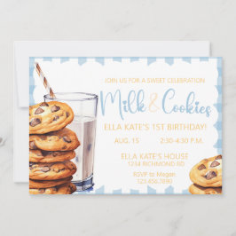 Milch & Cookie Geburtstag Blue Kariert Boy 1. Gebu Einladung