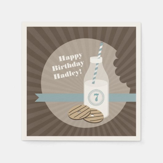 Milch + Cookies Geburtstag - Blau Serviette (Vorderseite)