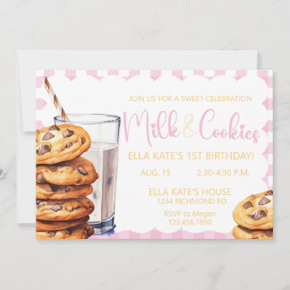 Milch & Cookies Geburtstag Pink Kariertes Mädchen Einladung