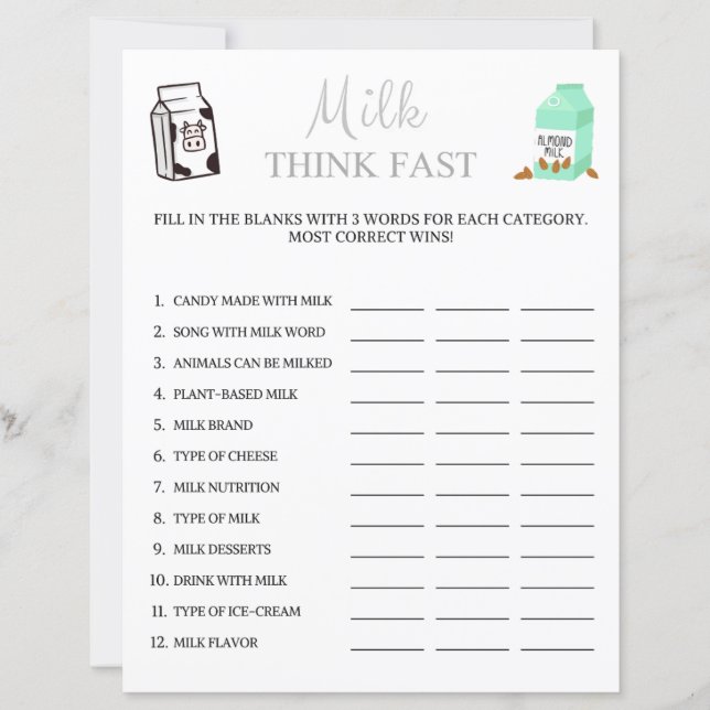 Milch denkt schnell spielen (Vorderseite)