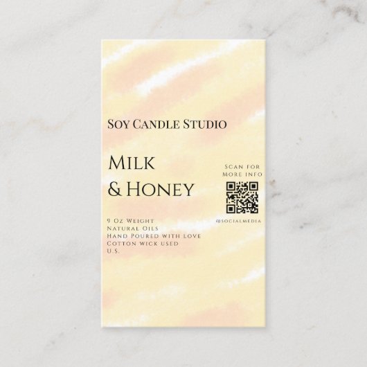 Milch Honigsoy-Kerzen-Geschäft hinzufügen q r Code Visitenkarte (Vorderseite)