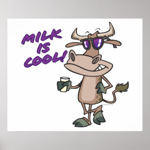 Milch ist cooler niedlicher Kuh-Cartoon Poster