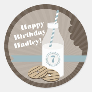 Milch + Plätzchen-Geburtstags-Aufkleber Striped + Runder Aufkleber