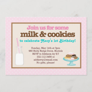 Milch u. Plätzchen-Party (Rosa) Einladung