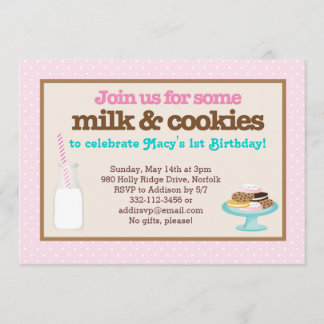 Milch u. Plätzchen-Party (Rosa) Einladung