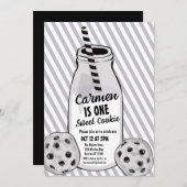 Milch und Cookie 2D Boys erster Geburtstag Einladung (Vorne/Hinten)