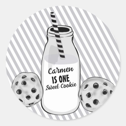 Milch und Cookie Sweet One First Birthday Runder Aufkleber (Vorderseite)