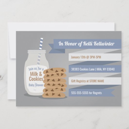 Milch und Cookies Baby Shower Blue Striping Thema Einladung (Vorderseite)