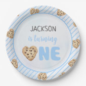 Milch und Cookies Blue 1. Geburtstag Party Pappteller (Vorderseite)