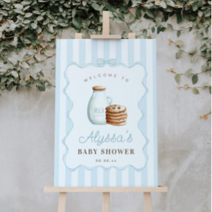 Milch und Cookies Blue Baby Dusche Begrüßungszeich Poster
