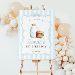 Milch und Cookies Blue Birthday Party Begrüßungsze Poster