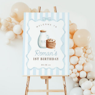 Milch und Cookies Blue Birthday Party Begrüßungsze Poster