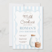 Milch und Cookies Blue Birthday Party Einladung (Vorderseite)
