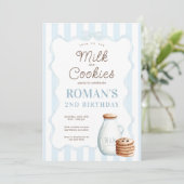 Milch und Cookies Blue Birthday Party Einladung (Stehend Vorderseite)