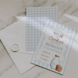Milch und Cookies Blue Birthday Party Einladung