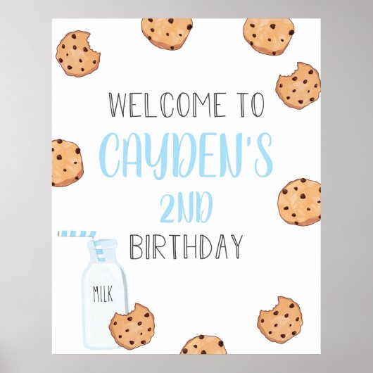 Milch und Cookies Blue Birthday Willkommen Poster (Vorne)