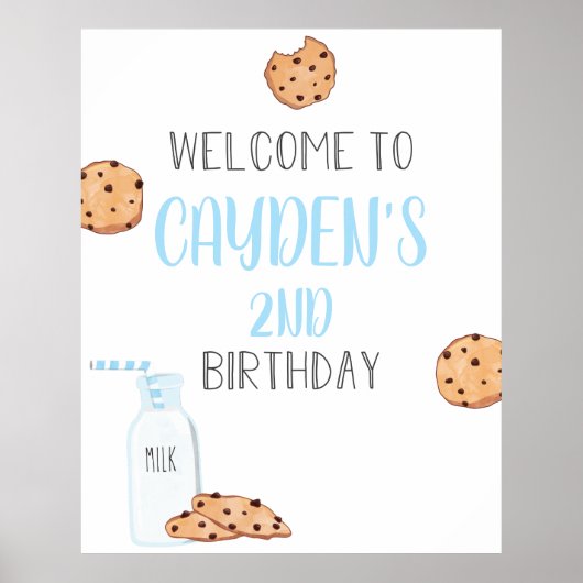 Milch und Cookies Blue Birthday Willkommenspender Poster (Vorne)