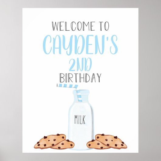Milch und Cookies Blue Birthday Willkommenspender Poster (Vorne)