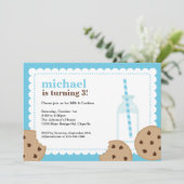 Milch und Cookies - Einladung von Blau und Braun (Stehend Vorderseite)