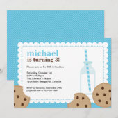 Milch und Cookies - Einladung von Blau und Braun (Vorne/Hinten)