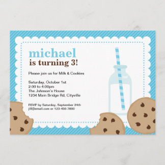 Milch und Cookies - Einladung von Blau und Braun