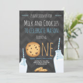 Milch und Cookies Erster Geburtstag Einladungsjung Einladung (Stehend Vorderseite)
