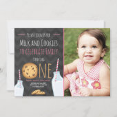 Milch und Cookies Erstgeburtstag Einladung Mädchen (Vorderseite)