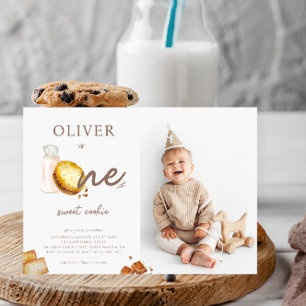 Milch und Cookies Foto der ersten Geburtstagsparty Einladung