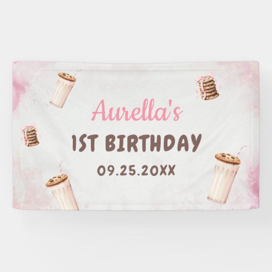 Milch und Cookies Girl First Birthday Party Banner (Horizontal)