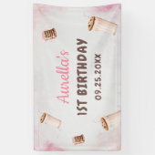 Milch und Cookies Girl First Birthday Party Banner (Vertikal)