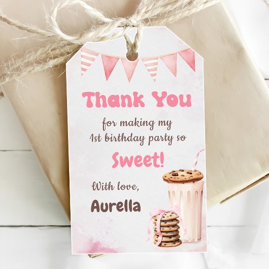 Milch und Cookies Girl First Birthday Party Geschenkanhänger