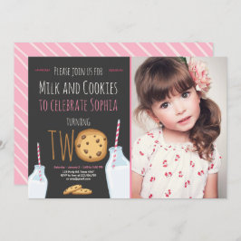Milch und Cookies Girl Pink am zweiten Geburtstag Einladung