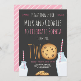 Milch und Cookies Girl Pink am zweiten Geburtstag Einladung