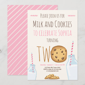 Milch und Cookies Girl Pink am zweiten Geburtstag Einladung