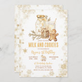 Milch und Cookies Gold Snowflake Erstgeburt Einladung (Vorne/Hinten)