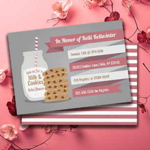 Milch und Cookies Kinderdusche - rosa gestreiftes  Einladung