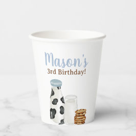 Milch und Cookies Kuh drucken Blue Birthday Party Pappbecher