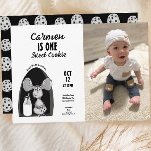 Milch und Cookies Maus Sweet First Birthday Foto Einladung