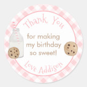 Milch und Cookies Party Pink Gingham Vielen Dank Runder Aufkleber (Vorderseite)