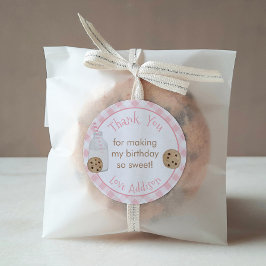 Milch und Cookies Party Pink Gingham Vielen Dank Runder Aufkleber