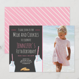 Milch und Cookies Pink Girl Birthday Party Einladung